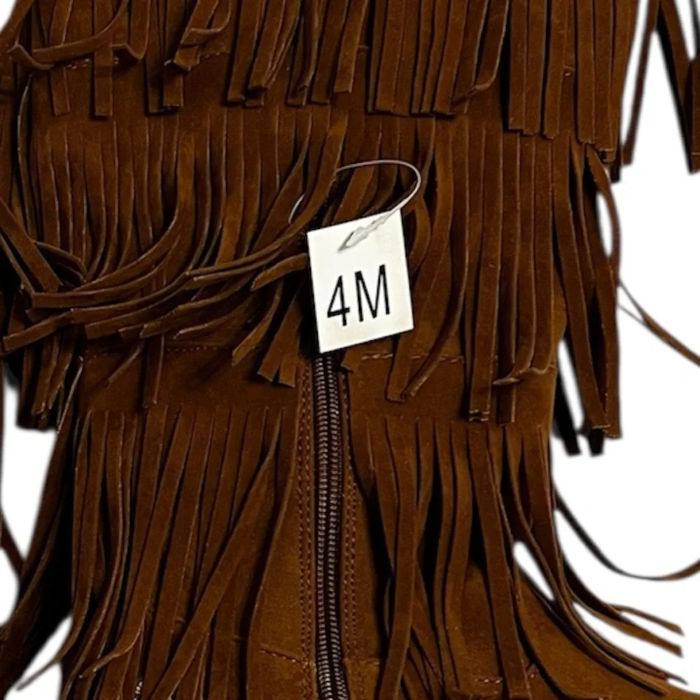 Hot Tomato Brown Fringe Calf Boots | Youth Size 4M | adult 5.5-6